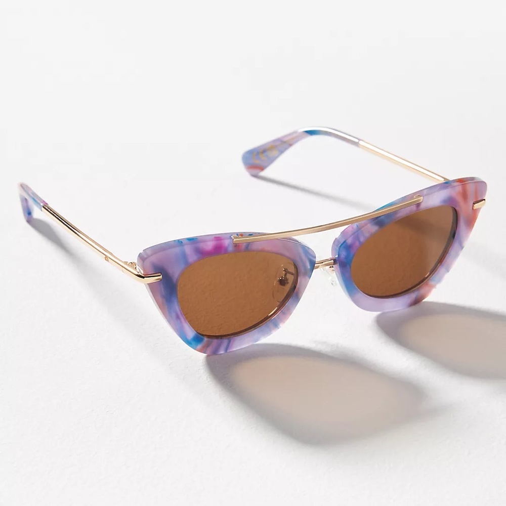 Free people Lele Sadoughi Cat Eye Orchid Purple Aviator Sunglasses Retro Vintage - Picture 3 of 4